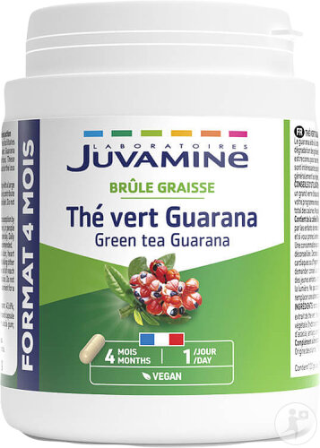 Juvamine Brûle-Graisse Thé Vert Guarana 1600mg Format Cure Longue 120 Gélules Végétales