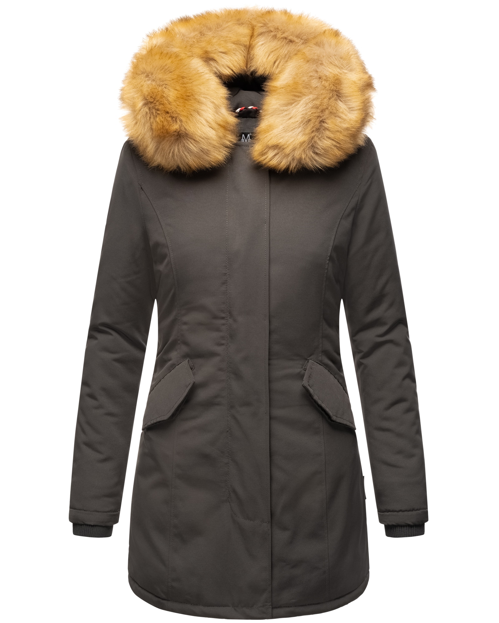 MARIKOO Damen edler Wintermantel Parka mit Kunstfellkapuze Karmaa