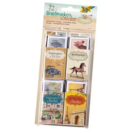 Folia Briefmarkensticker Vintage, 72 Sticker in 24 Designs