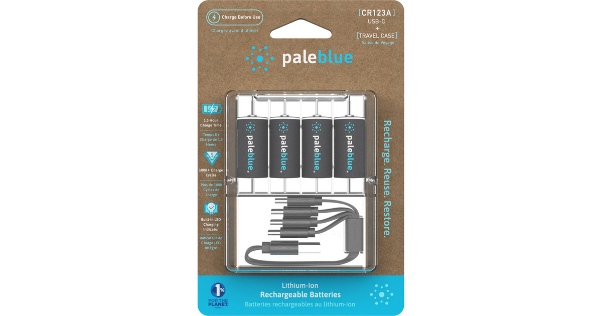 PaleblueCR123 (USB-C) Oplaadbare batterij, 4 stuks  (Zwart)