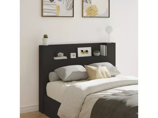 Armoire tête de lit avec LED noir 140x16,5x103,5 cm