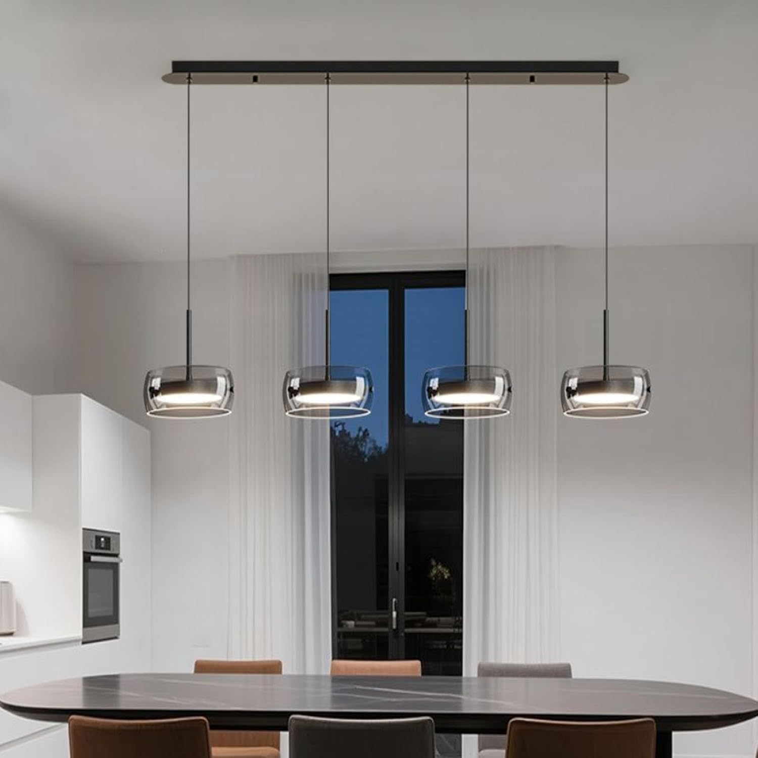 Moderne LED Pendelleuchte Kristall Glas Hängeleuchte Wohnzimmer Dimmbar Esstischlampe Hängelampe Esstisch mit Fernbedienung Pendellampe für Kücheninsel Esszimmer Wohnzimmer (4 Köpfe)