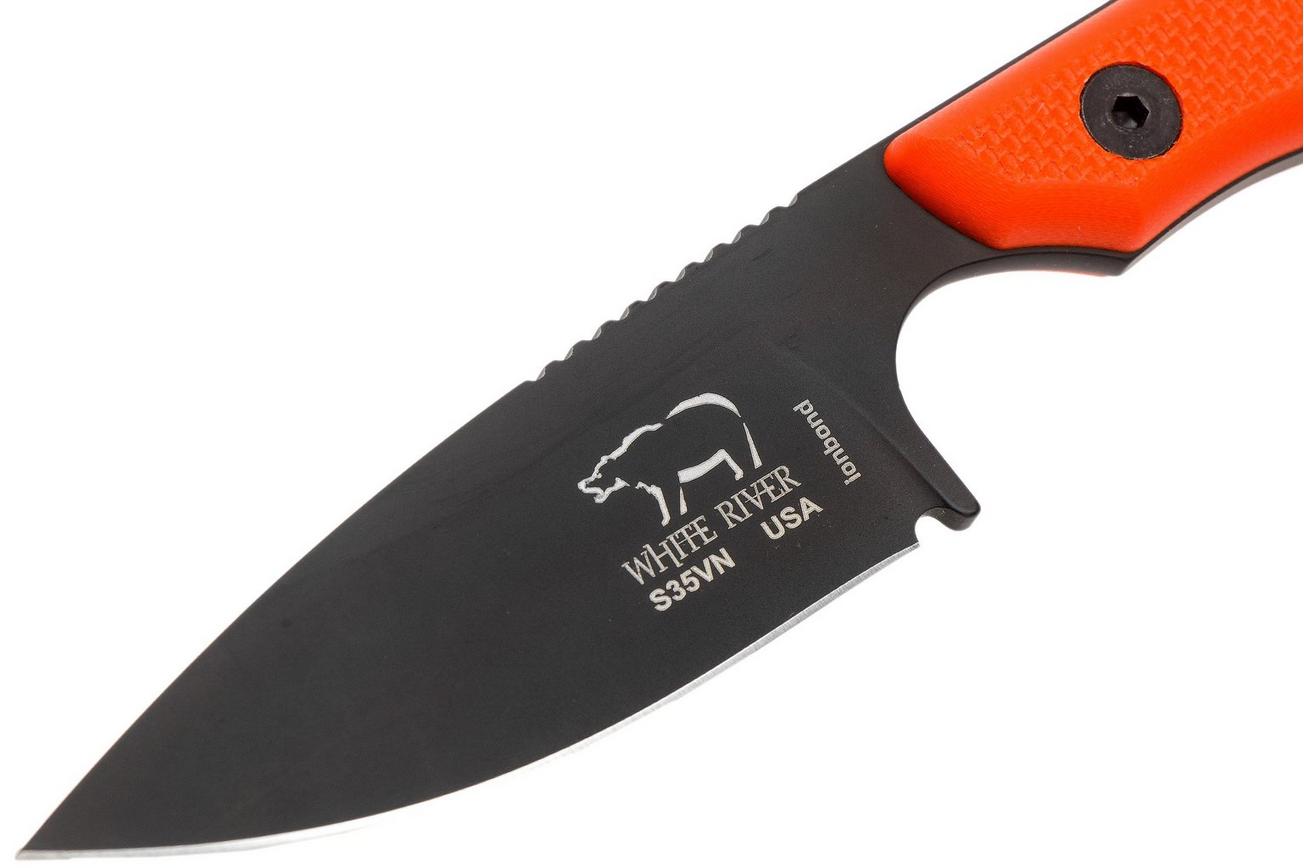 White River Knives M1 Backpacker Pro Orange G10, Black Ionbond vaststaand mes, Kydex schede