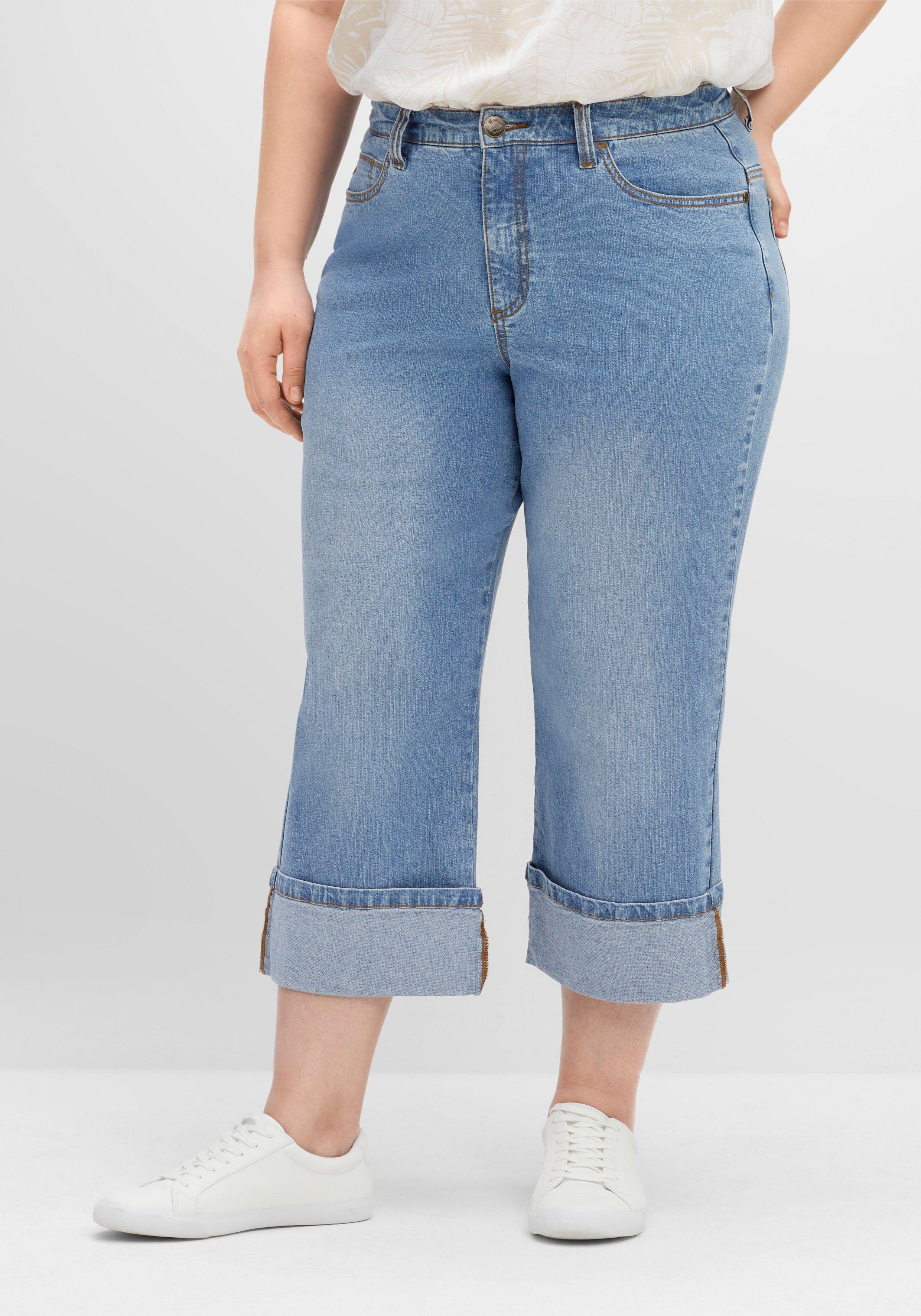 Dad-Jeans mit weitem Bein in 3/4-Länge