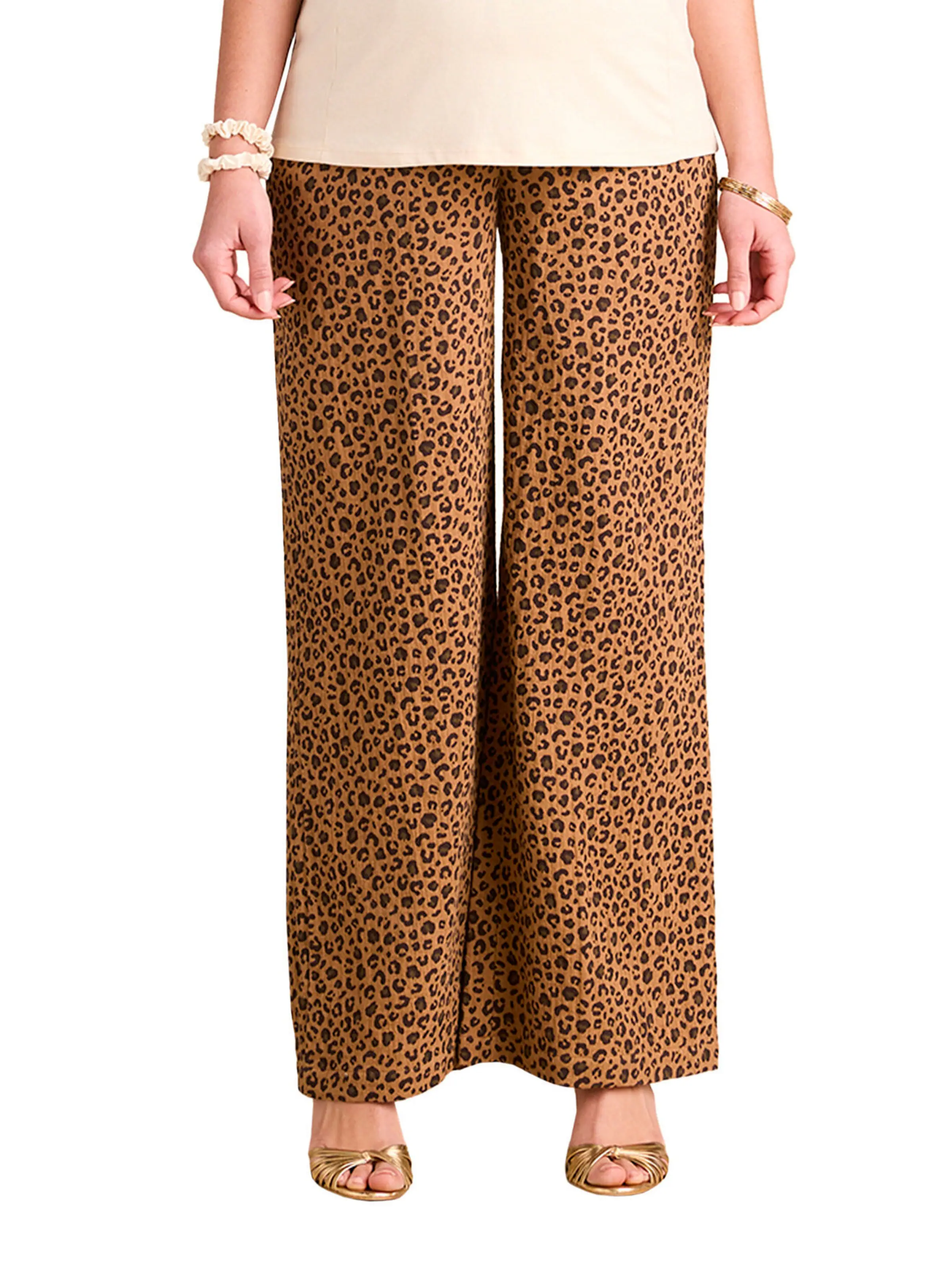 Envie de Fraise Weite Umstandshose aus Musselin mit Leoprint beige