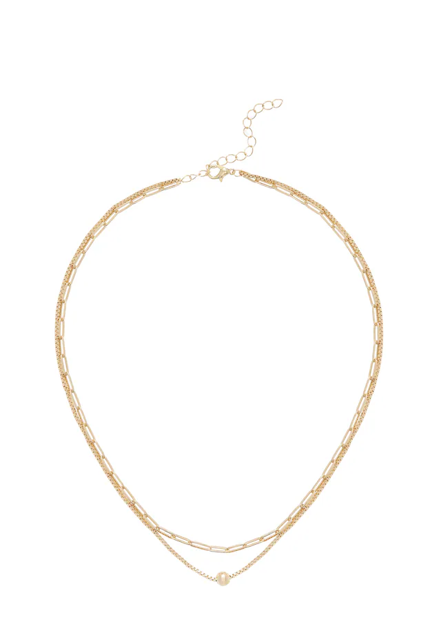 LASCANA Edelstahlkette Halskette in Layer Optik, doppelte Kette, Collier mit Kugel
