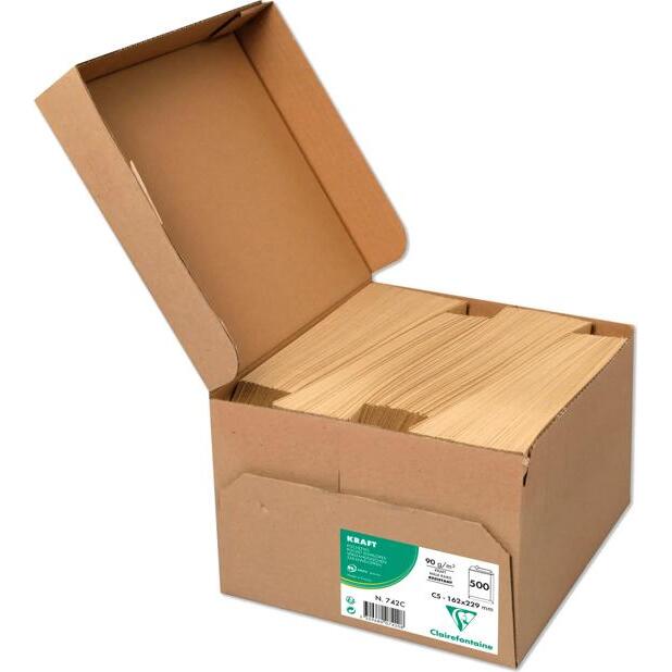 Boite de 500 Pochettes Kraft Milleraies Brun C5-162x229 mm - Auto-Adhésives - 90g/m2 - Brun