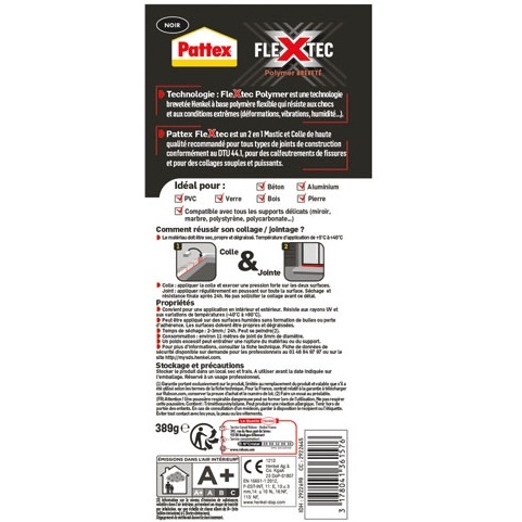 Mastic colle Flextec - 389 g - noir