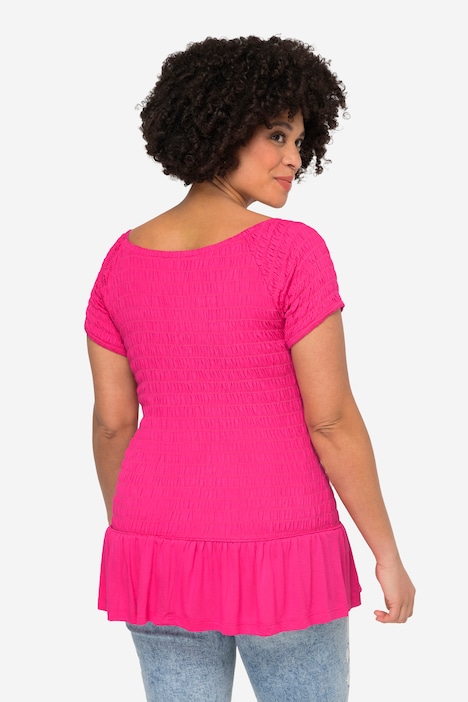 Top, Slim Fit, elastisch gesmokt, Halbarm, Volant
