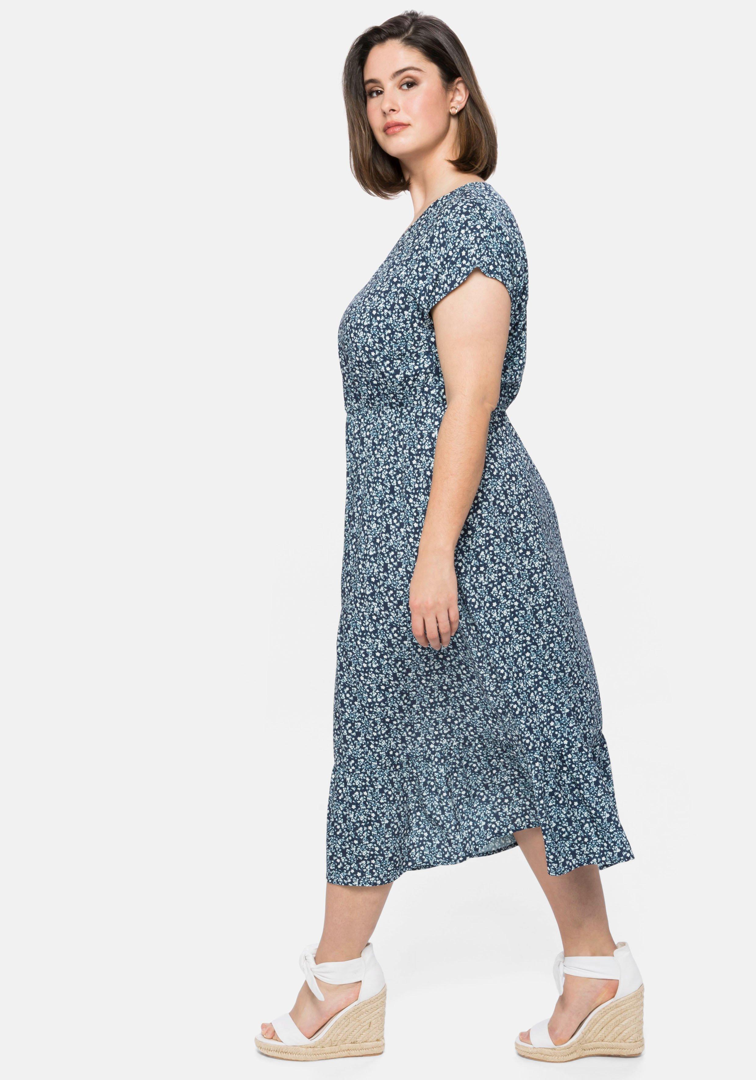 Kleid mit V-Ausschnitt und Blumendruck