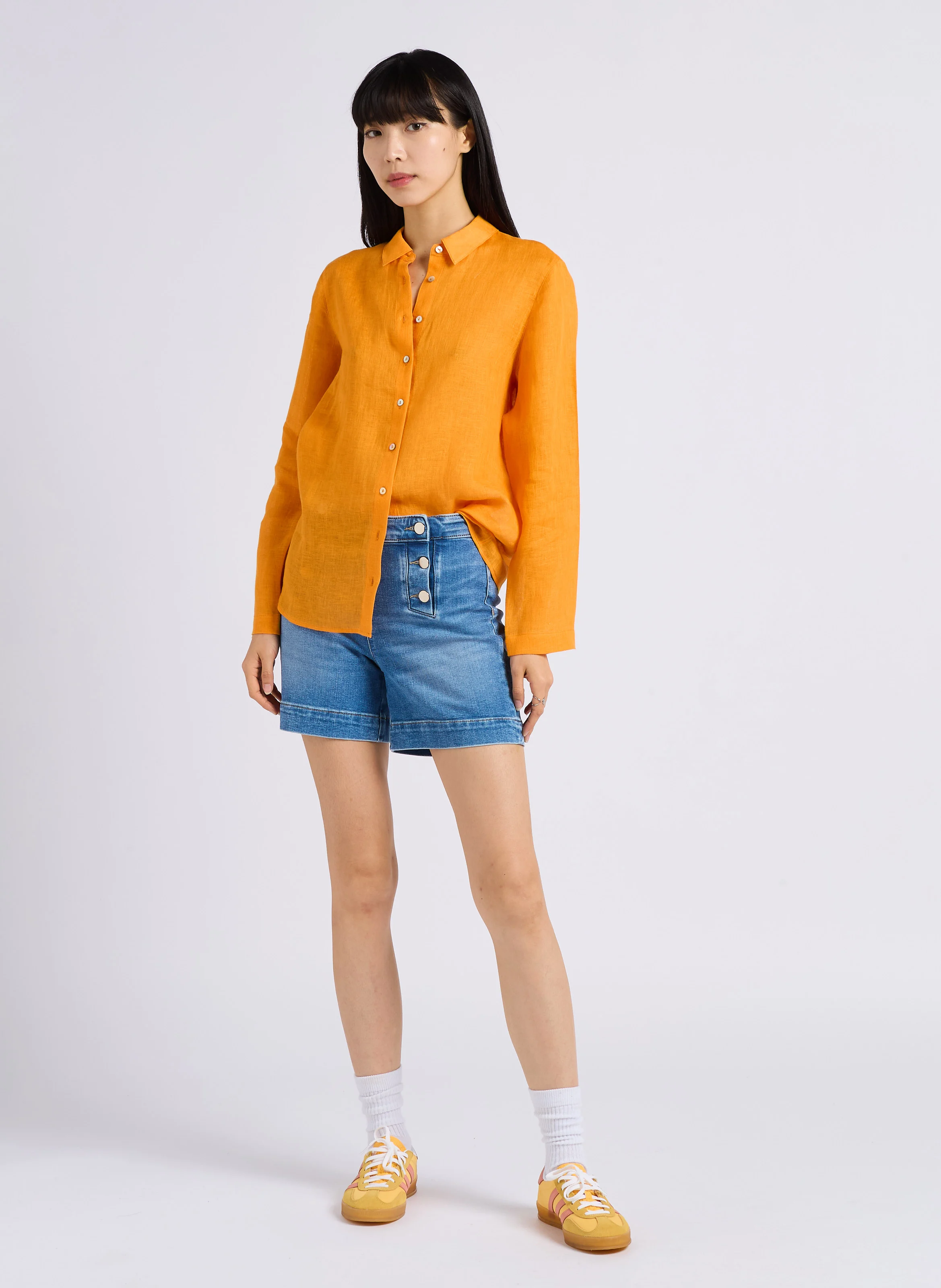 MICKY - Short droit taille haute en coton | Bleu