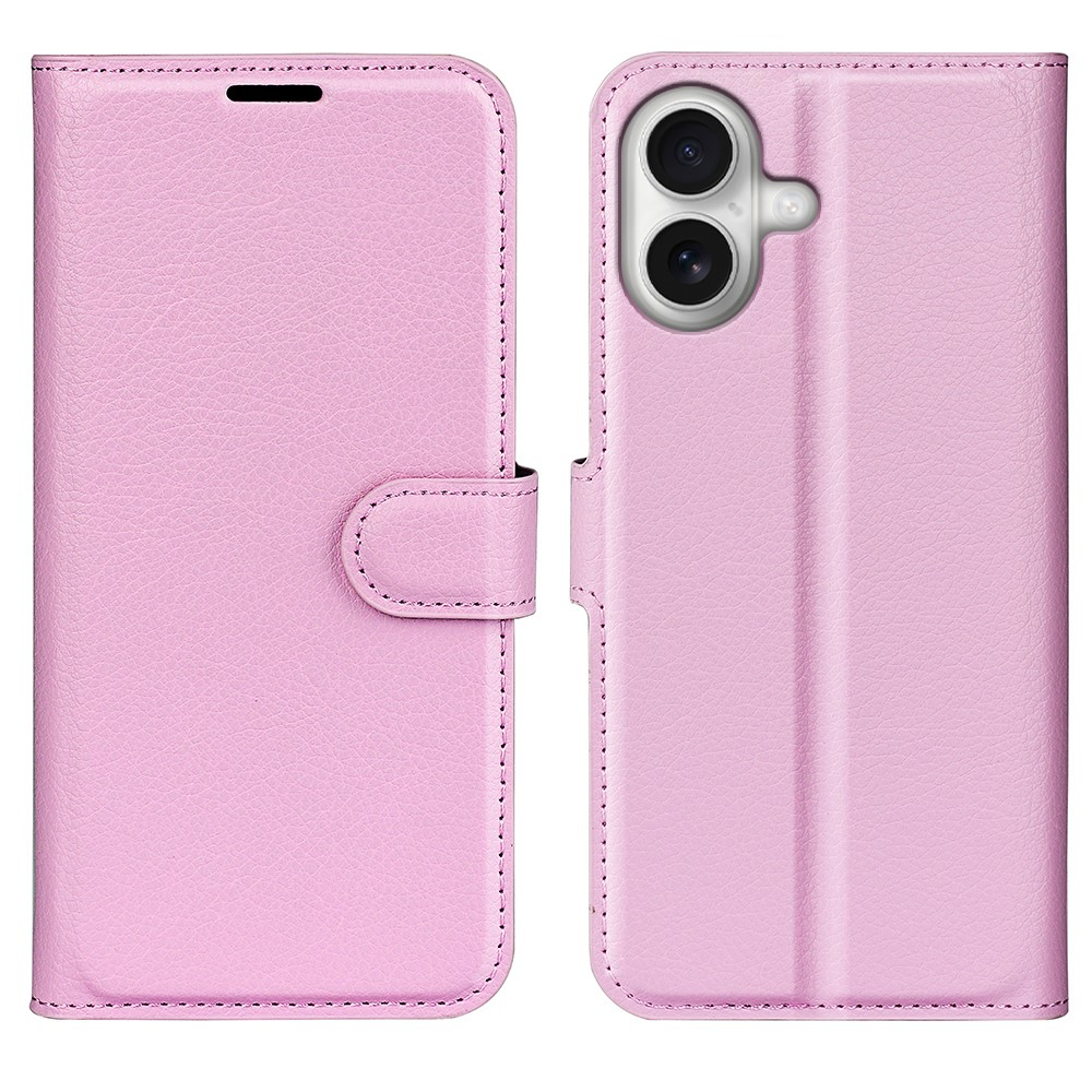 iPhone 17 Leder Tasche Flip Cover Litchi Look - Rosa