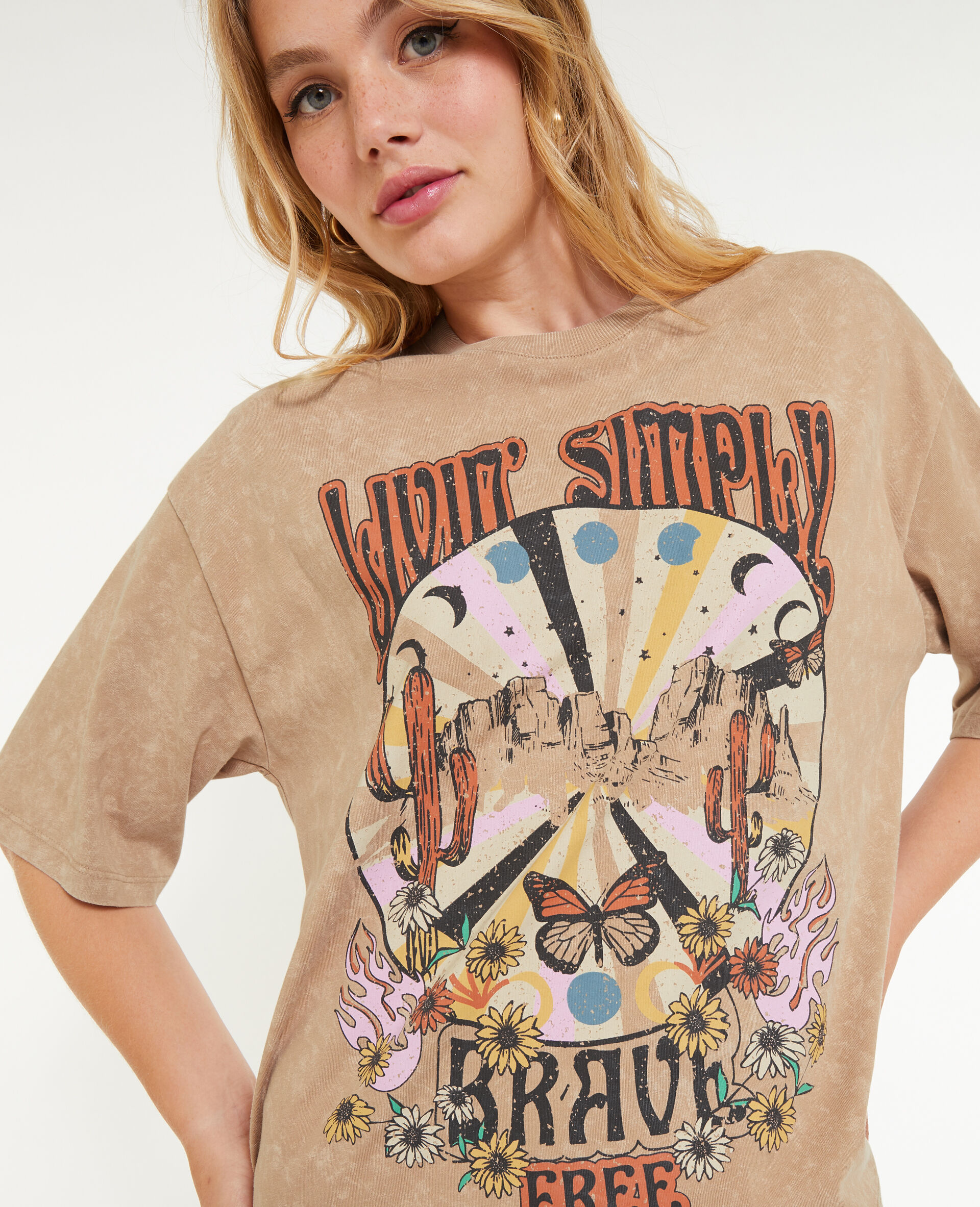 T-shirt oversize avec imprimé - Camel