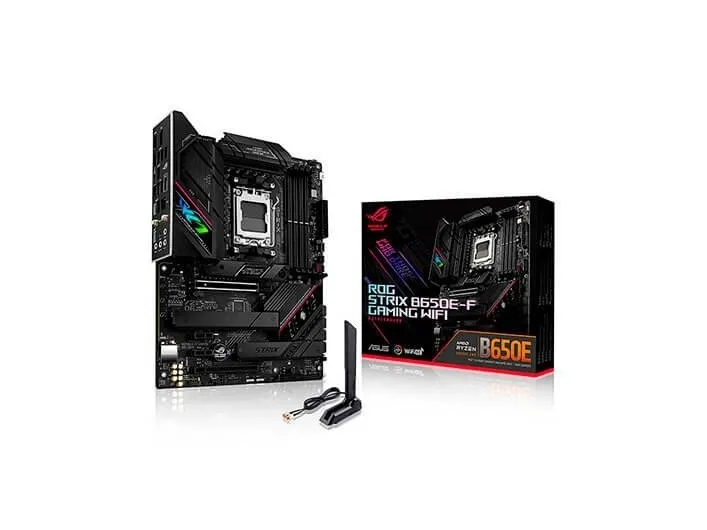 ASUS ROG Strix B650E-F Gaming WiFi - Bundkort - ATX - Socket AM5 - AMD B650 Chipset - USB-C 3.2 Gen 2x2, USB-C 3.2 Gen2, USB 3.2 Gen 2, USB 3.2 Gen 1 - 2.5 Gigabit LAN, Wi-Fi 6, Bluetooth - onboard grafik (CPU påkrævet) - HD Audio (8-kanaler)