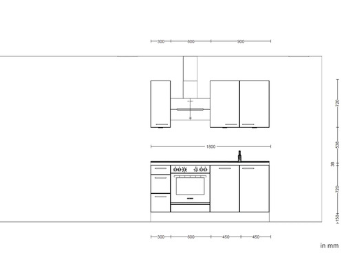 NOBILIA keukenblok met apparatuur Urban 180 cm zijdegrijs hoogglans voorgemonteerde variant links 4004539009950