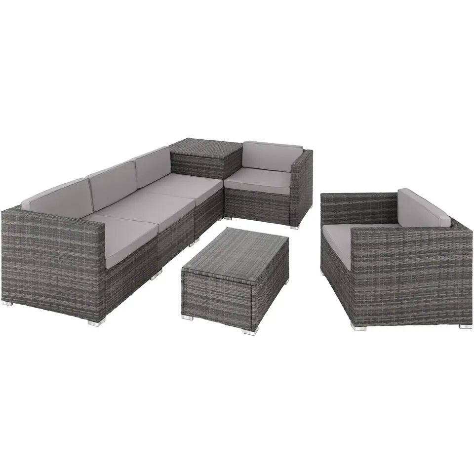 tectake - Loungeset Pisa met opbergbox kussens - wicker - grijs