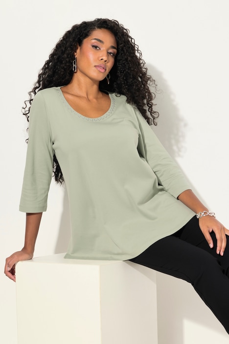Shirt, A-Linie, verzierter Rundhalsausschnitt, 3/4-Arm