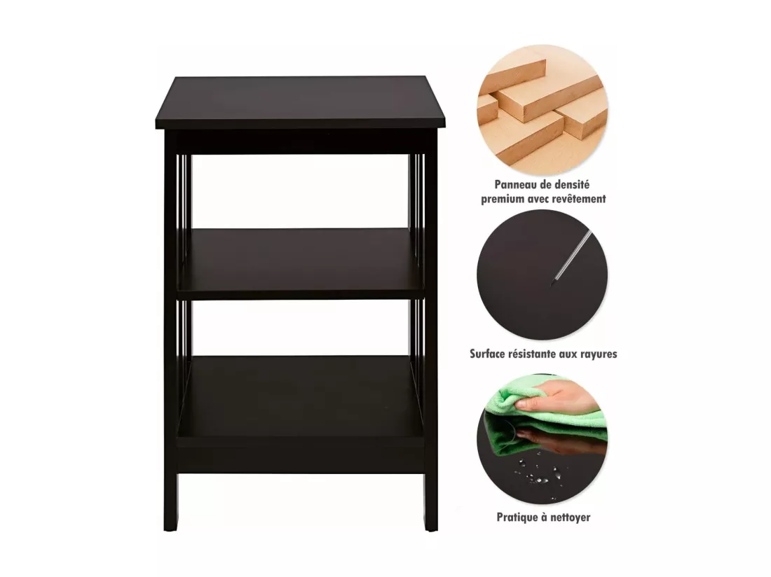 Table de Chevet à 3 Niveaux, Table d'Appoint Simple et Contemporain, pour Chambre, Salon 40x40x61CM Brun