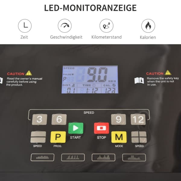 Elektrisk Tredemølle Sammenleggbar Med 12 Programmer, Led-Skjerm, Koppholder Og Mobiltelefonholder, For Home Gym