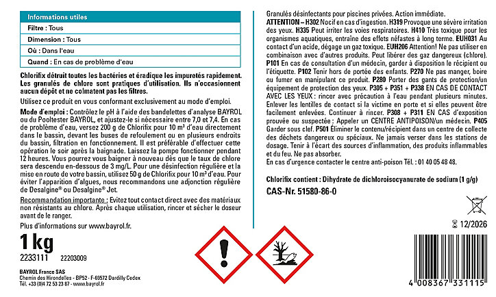 Traitement pour piscine Chlorifix 1kg Bayrol