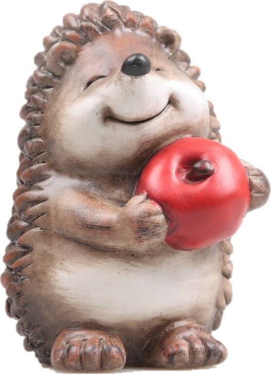 SID tuinbeeld egel met appel Frits bruin / rood 13,5 x 12 x 18 cm