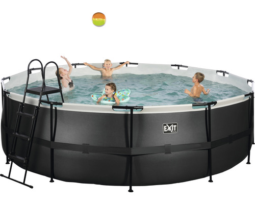 Opbouwzwembadframe zwembadset EXIT BlackLeather Style rond Ø 450x122 cm incl. zandfiltersysteem & ladder zwart