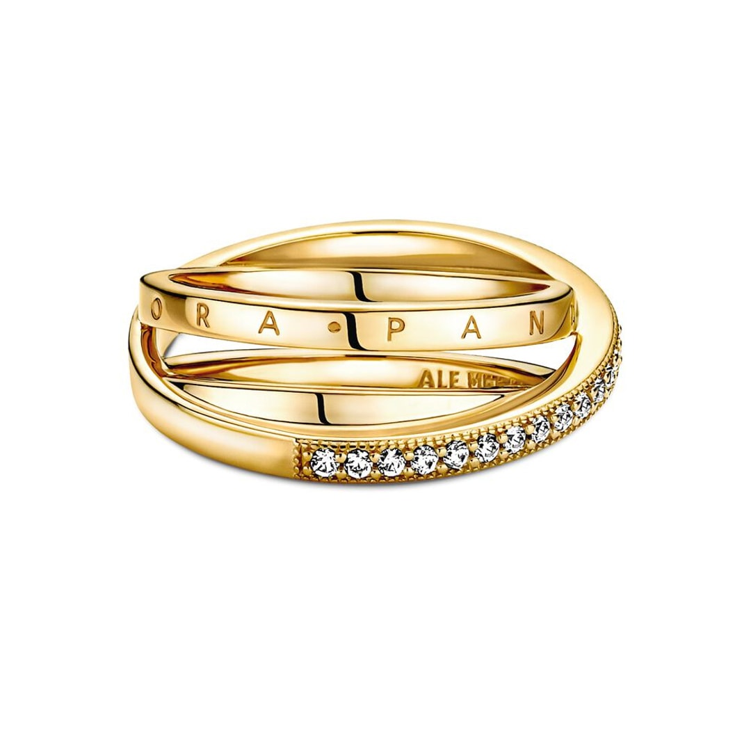Pandora Gold Signature Dreifach gekreuzter Pavé-Ring