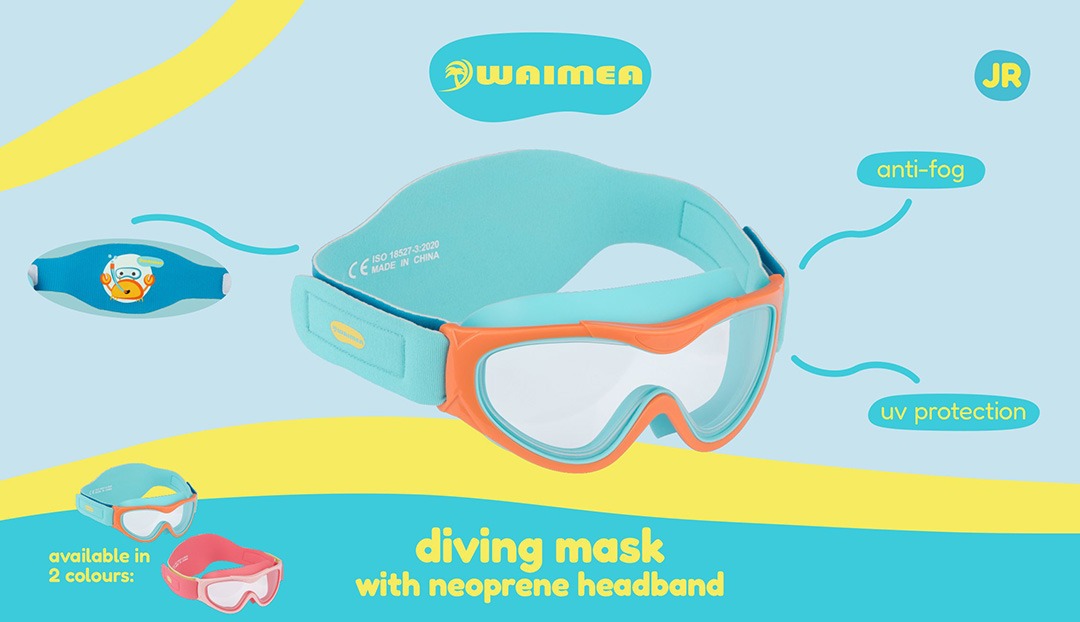 Waimea Kinder duikbril met neopreen hoofdband - Aqua