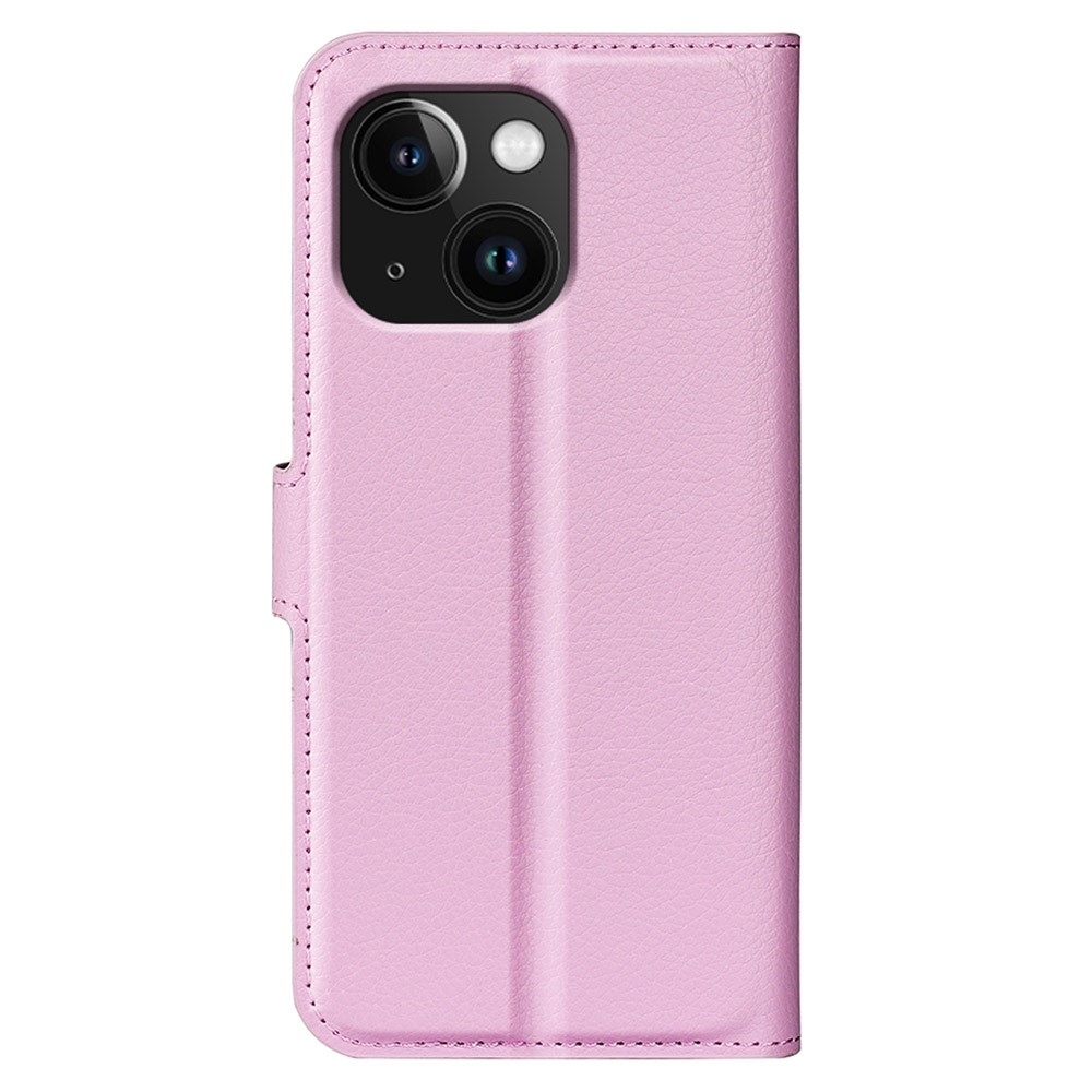 iPhone 15 Leder Tasche Flip Cover Litchi Look - Rosa