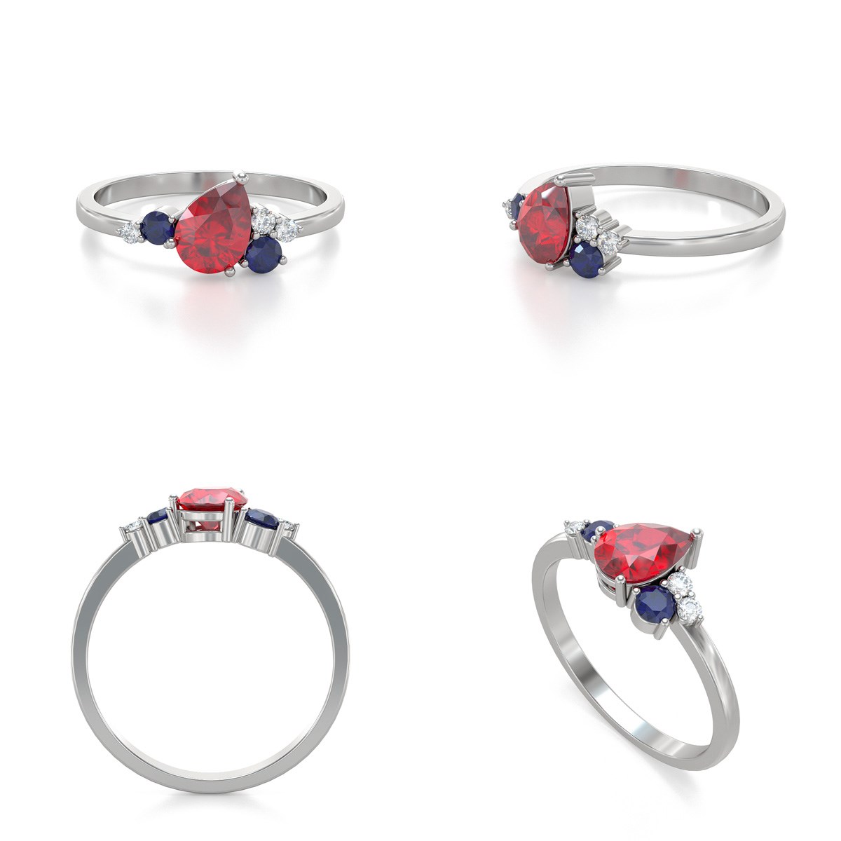Bague ADEN Or 585 Blanc Rubis Saphir et diamants 2.296grs