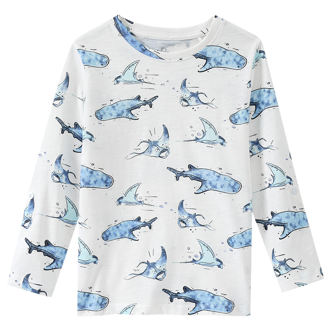 Topolino Jungen Langarmshirt mit Fisch-Motiven weiss