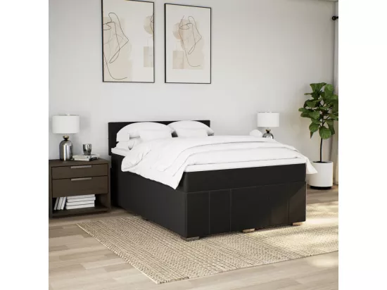 Sommier à lattes de lit avec matelas Noir 160x200 cm Tissu