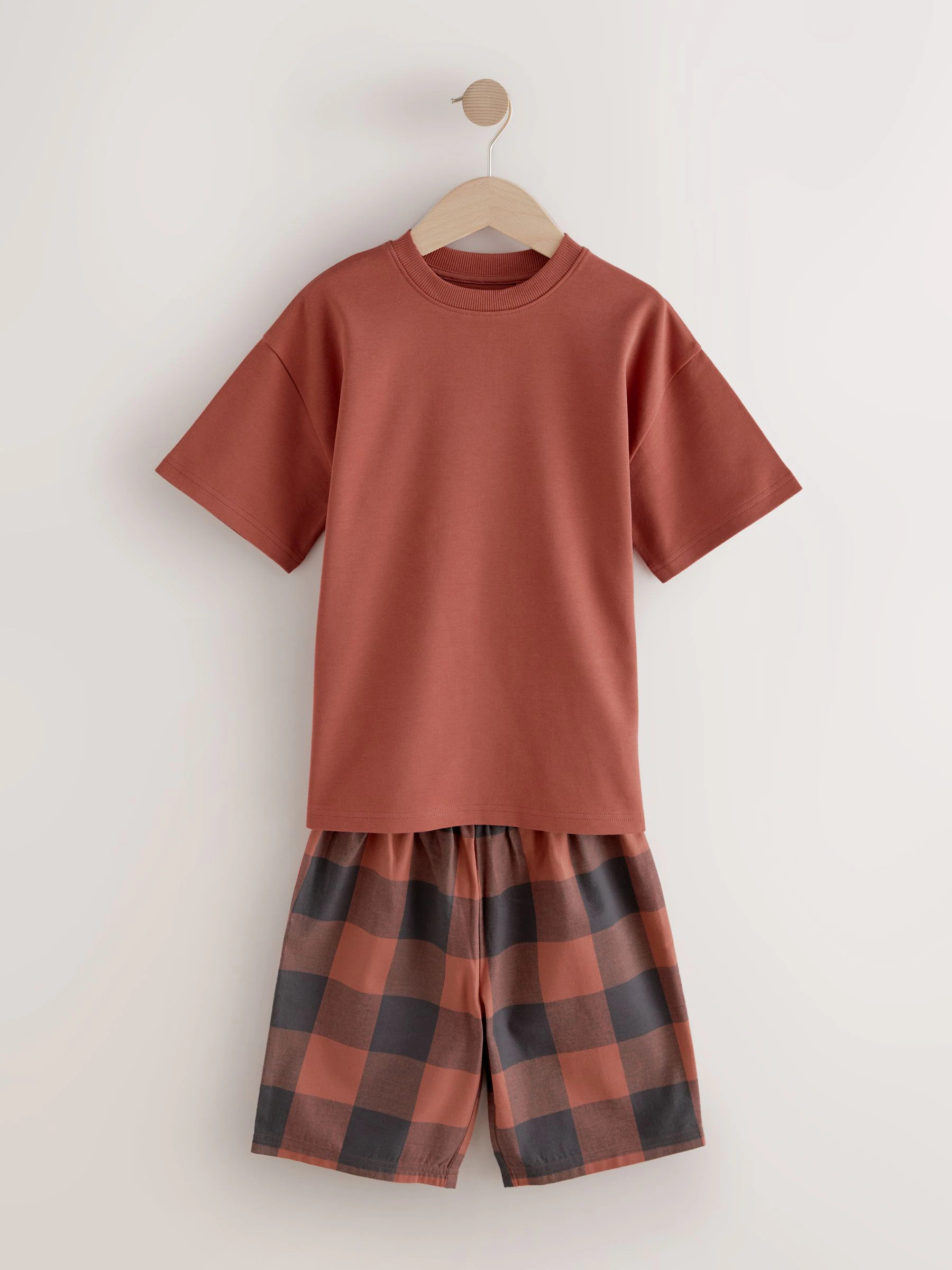 Groen/oranje - Set van 3 geweven geruite pyjama's (3-16 jr)