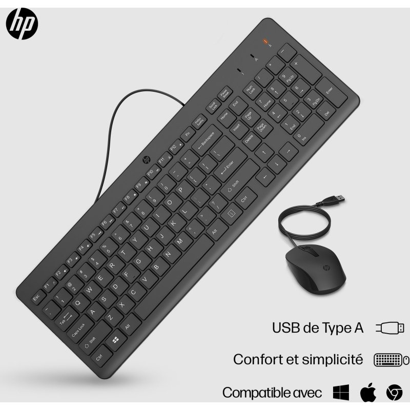 HP 150 WIRED MOUSE/KB COMBO FR clavier Souris incluse USB Noir