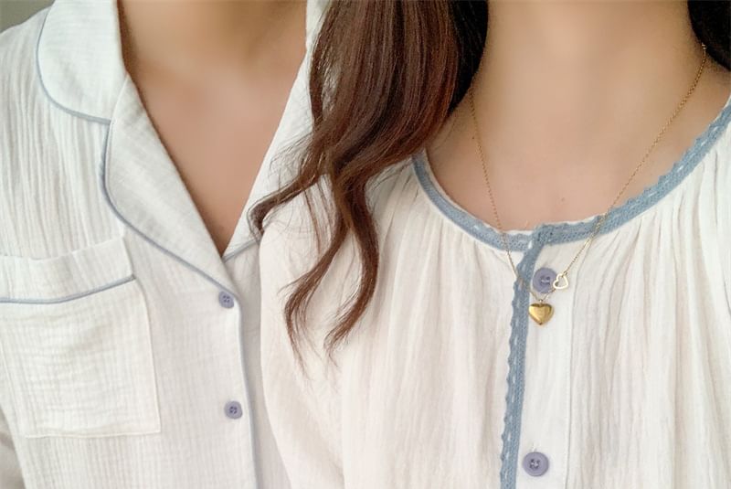 Sadelle - Koppel bijpassende pyjamajurk met contrasterende rand / pyjamaset met lange mouwen