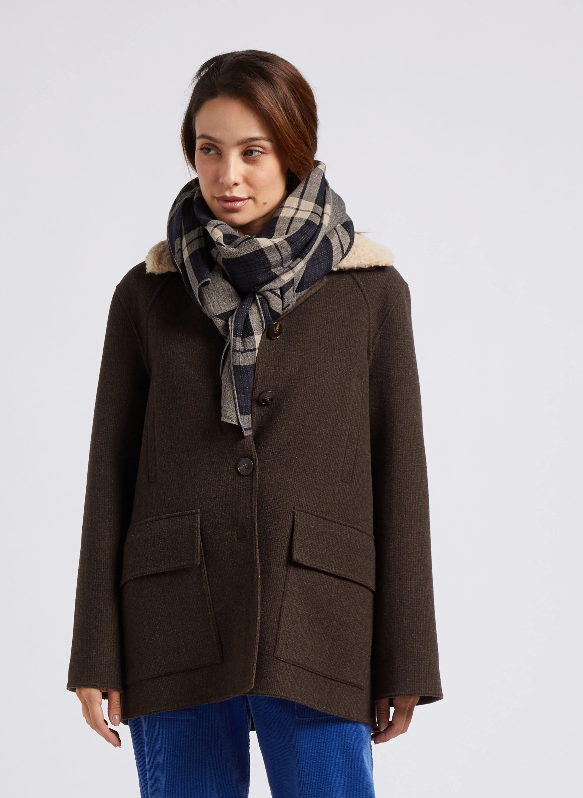 Foulard imprimé carreaux en coton | Noir
