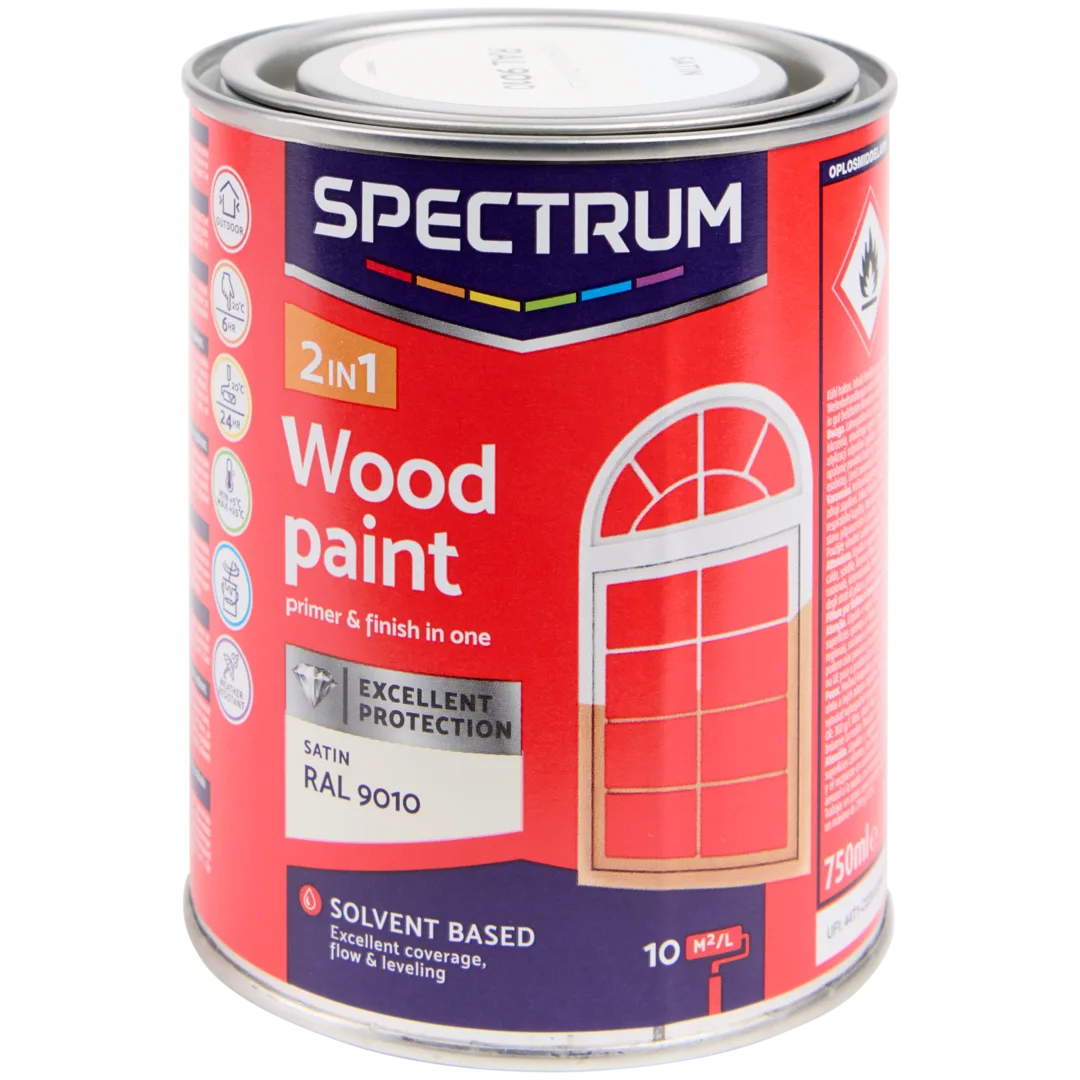 Spectrum 2-in-1 zijdeglans houtlak RAL 9010 750 ml
