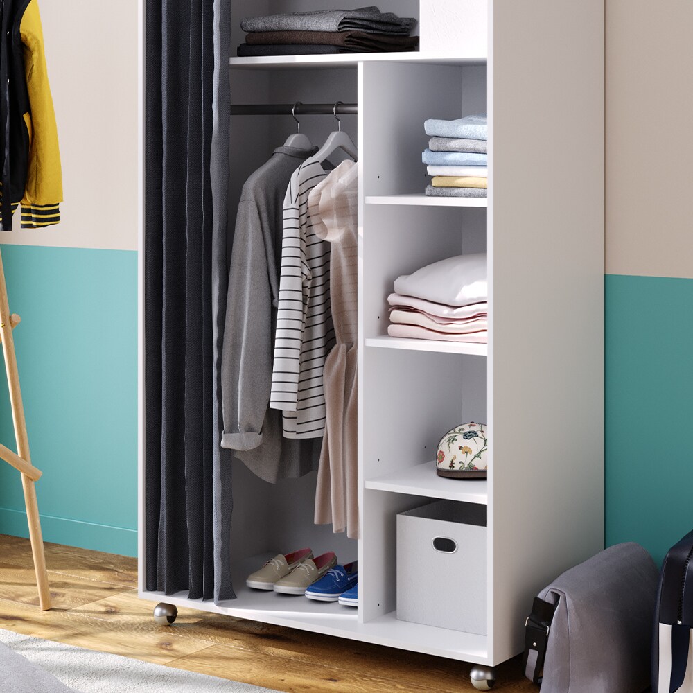 Vicco mobiler Kleiderschrank Dielenschrank Garderobe Doros Weiß 100 x 168 cm offen rollbar