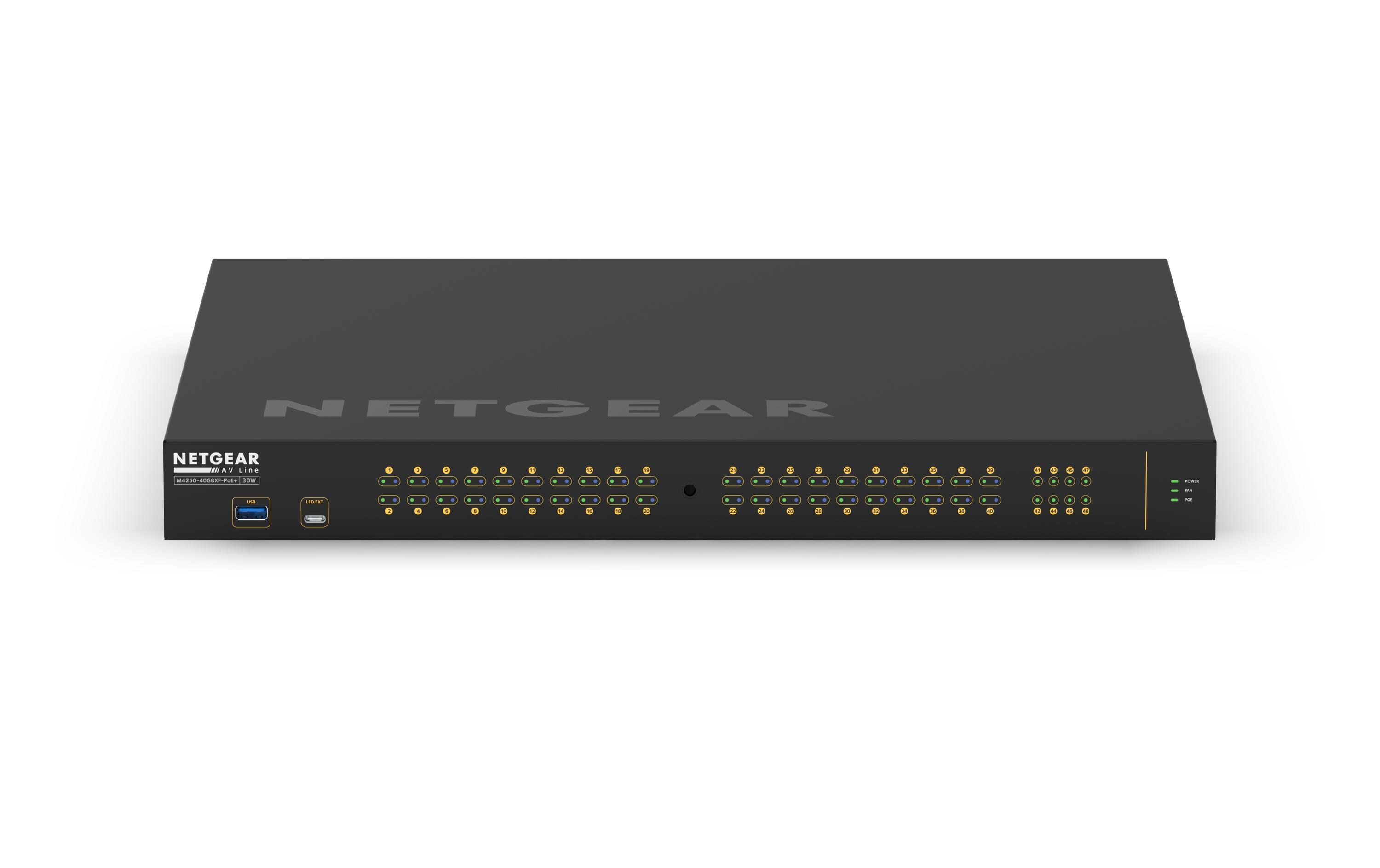 PoE+ Switch AV Line M4250-40G8XF-PoE+ 48 Port<br>NETGEAR AV Line M4250-40G8XF-PoE+ 40x1G PoE+ 960W und 8xSFP+ Managed Switch (GSM4248PX)