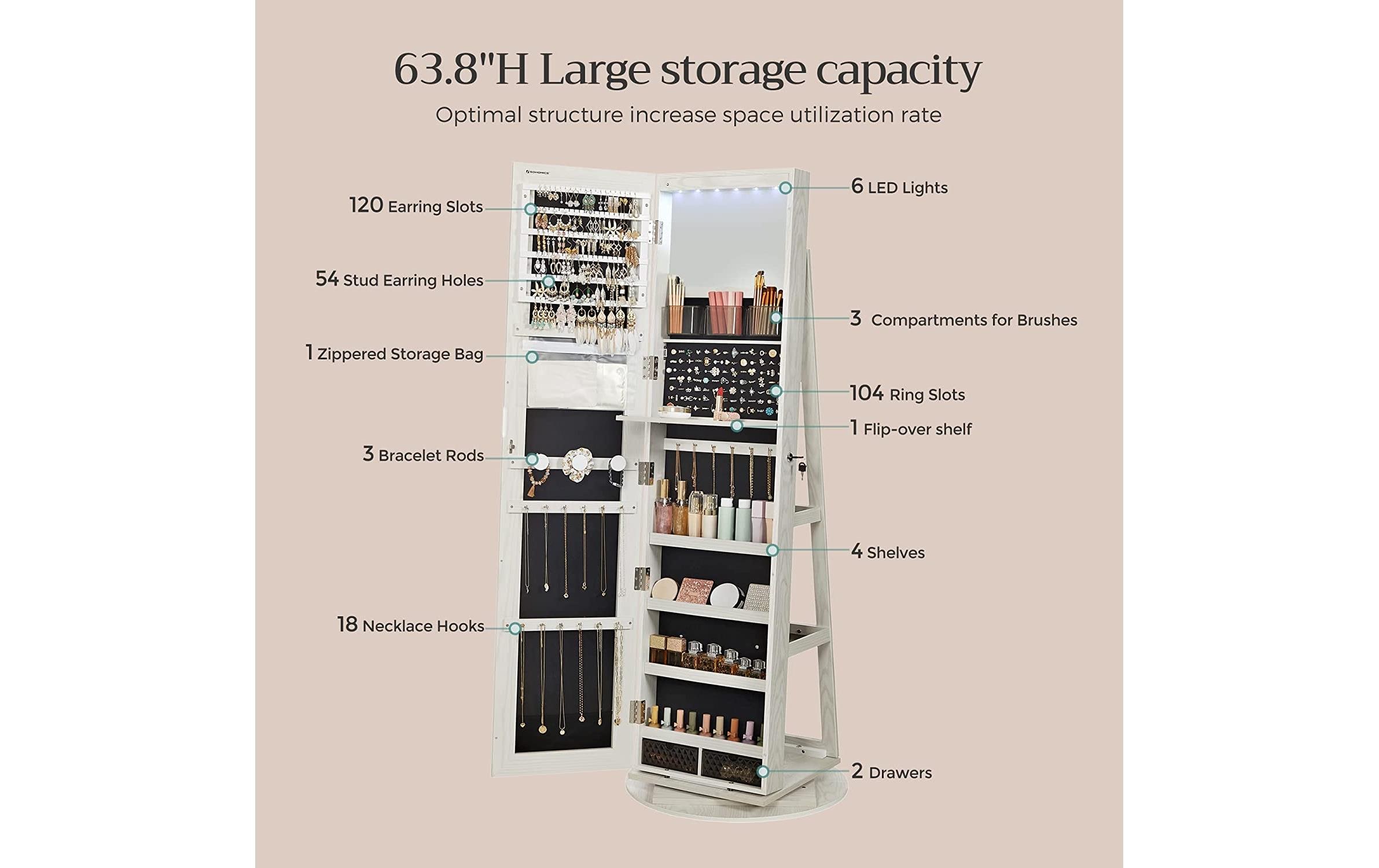 Schmuckschrank mit Spiegel 55 x 55 x 162 cm<br>Schmuckkabinett