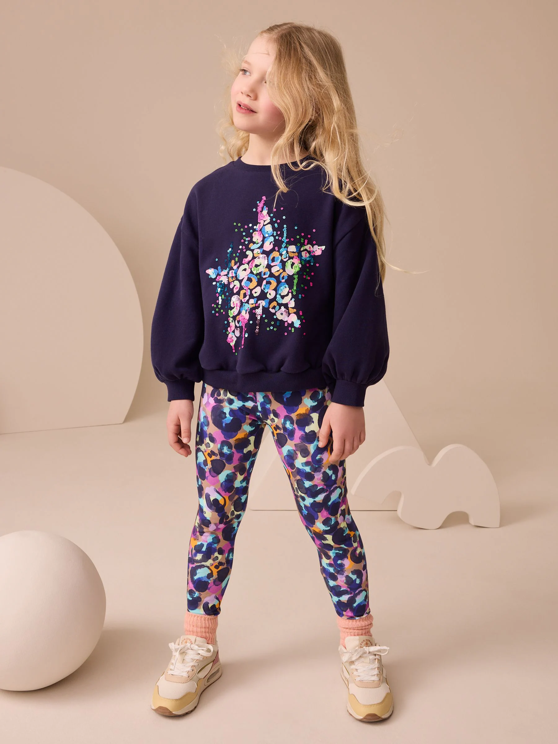 Marineblauw met lovertjes en sterrenprint - Set met sweatshirt en legging (3-16jr)