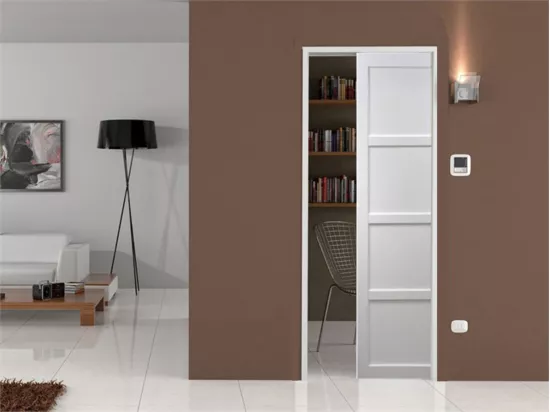 Porte Coulissante Tamera Blanc 4 Panneaux H204 X L73 + Systeme De Galandage Et Kit Finition Inclus Gd Menuiseries