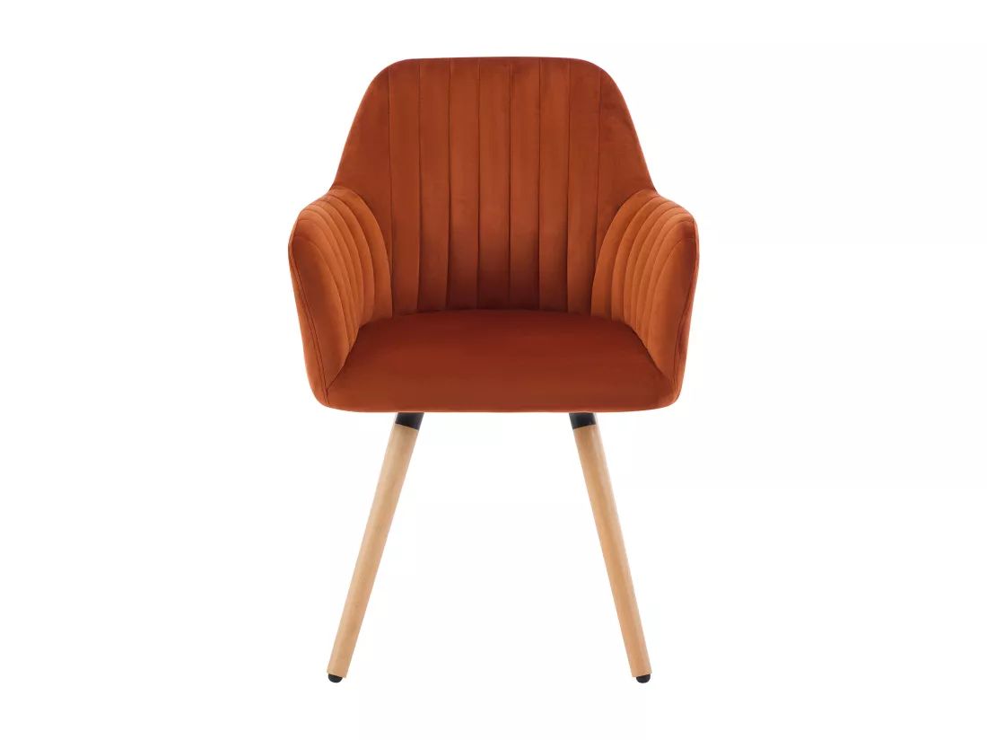 Lot de 2 chaises avec accoudoirs en velours et métal effet bois - Terracotta - ELEANA