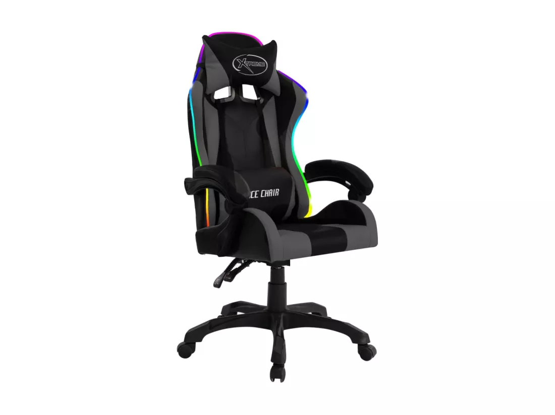 Fauteuil de jeux vidéo avec LED RVB Gris et noir Similicuir
