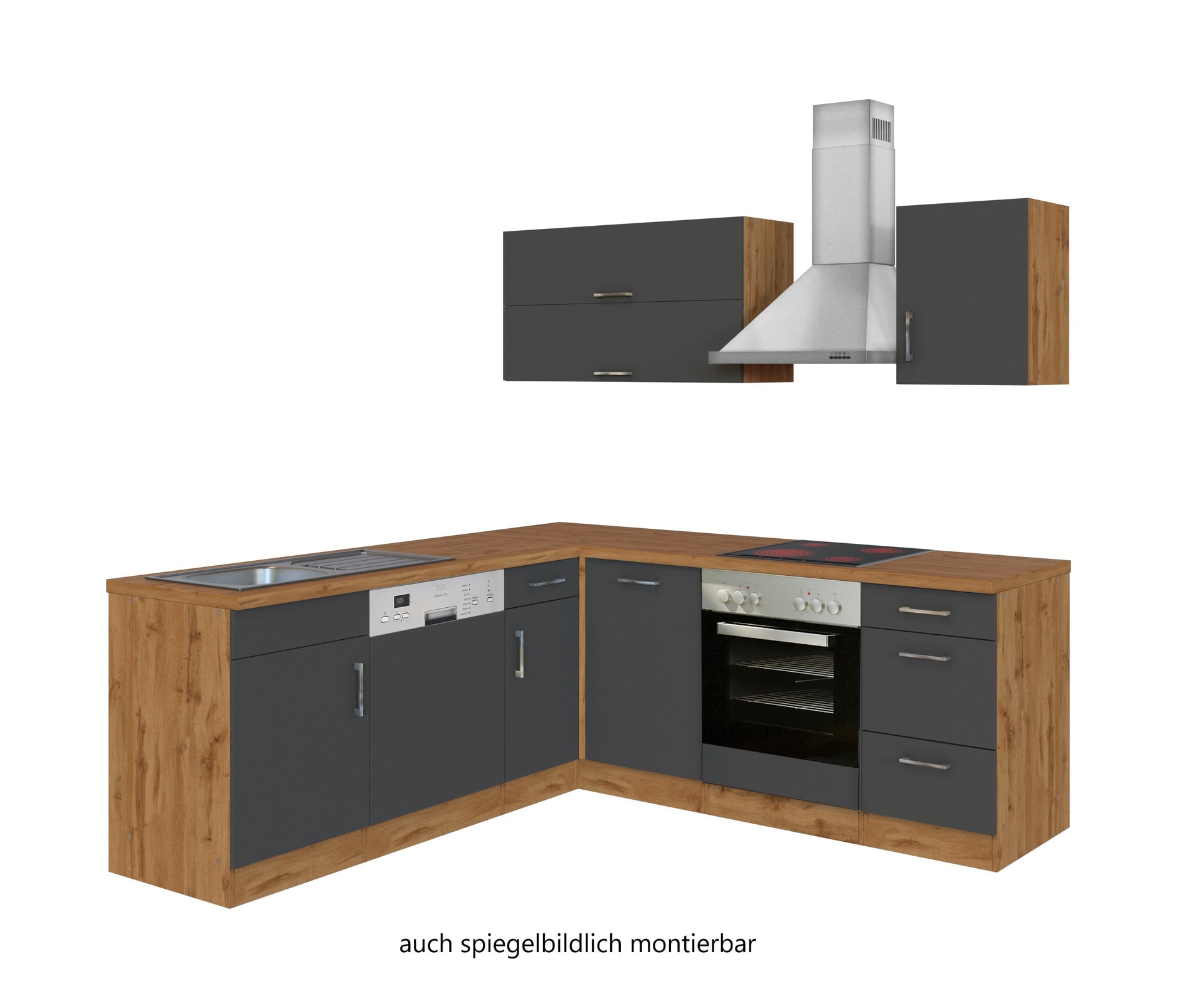 Winkelzeile ODENSE 210 x 210 cm Wotan-Eiche Dekor/ Anthrazit