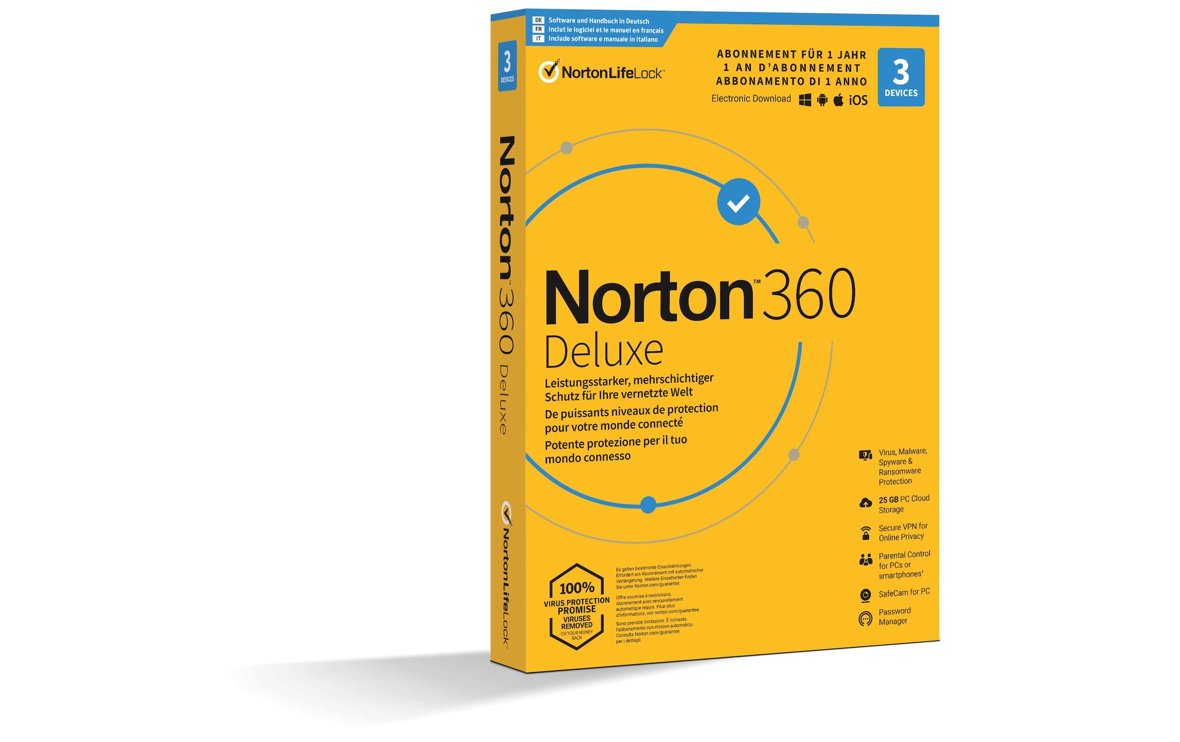Norton Virensoftware »360 Deluxe Box, 3 Device, 1« (Virenprogramm Lizenzschlüssel)