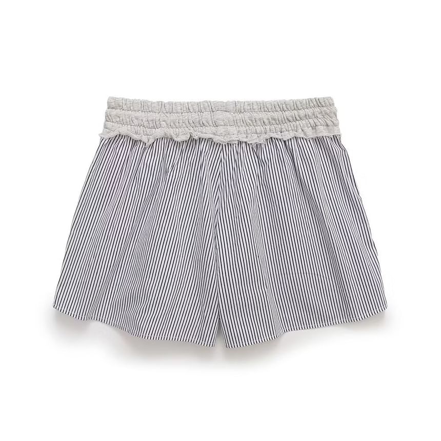 Avauntgardo - 3/4-mouw ronde hals sweatshirt met opdruk en trekkoord in de taille, gestreepte shorts met wijde pijpen / set
