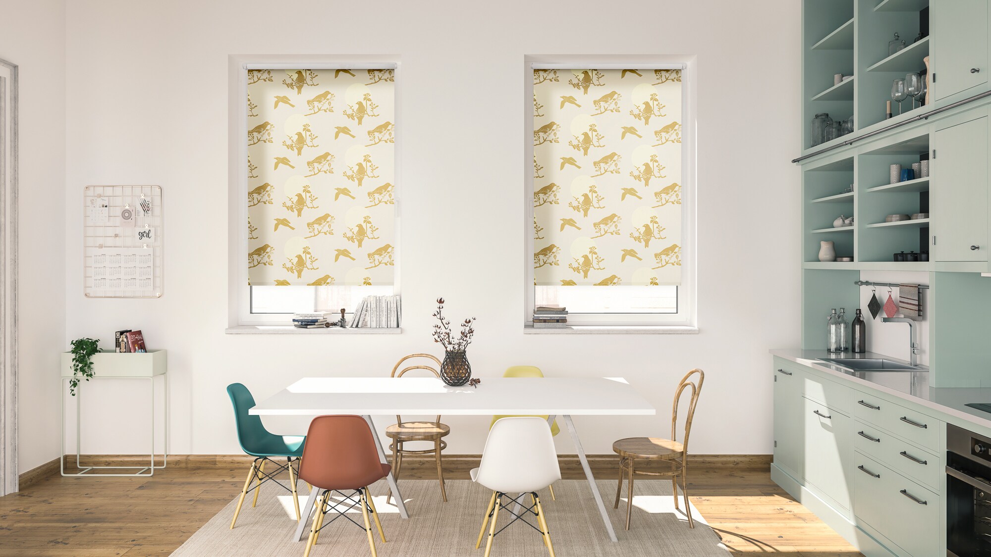 Lichtblick Rollo Klemmfix, ohne Bohren, blickdicht, Moon Birds - Beige