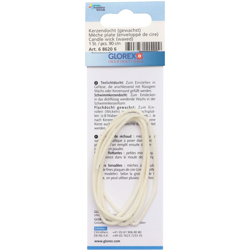 Glorex Kerzendocht gewachst, 90cm Flachdocht, weiss