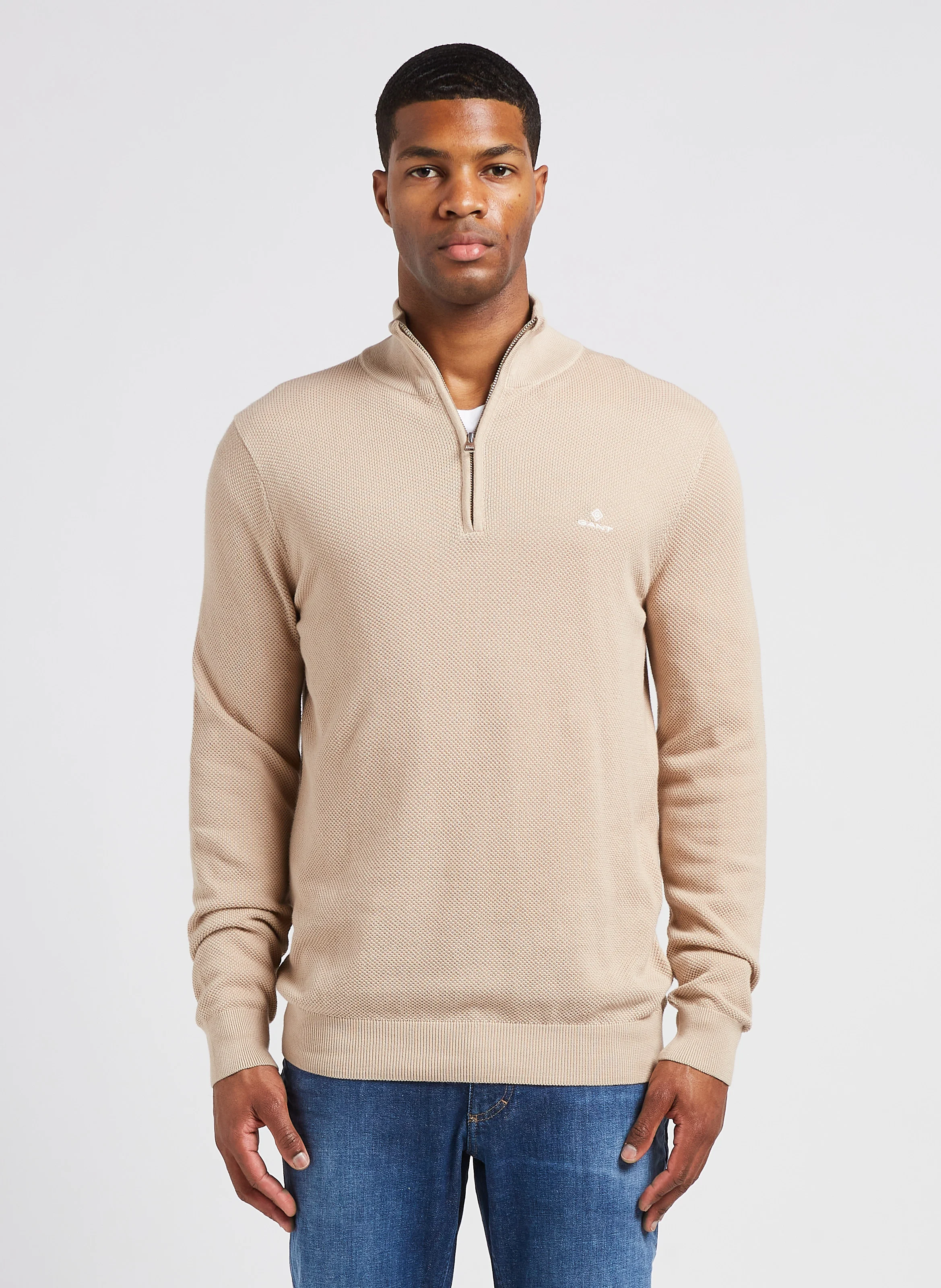 COTTON PIQUE HALF ZIP - Pull col montant zippé regular-fit en coton | Gris